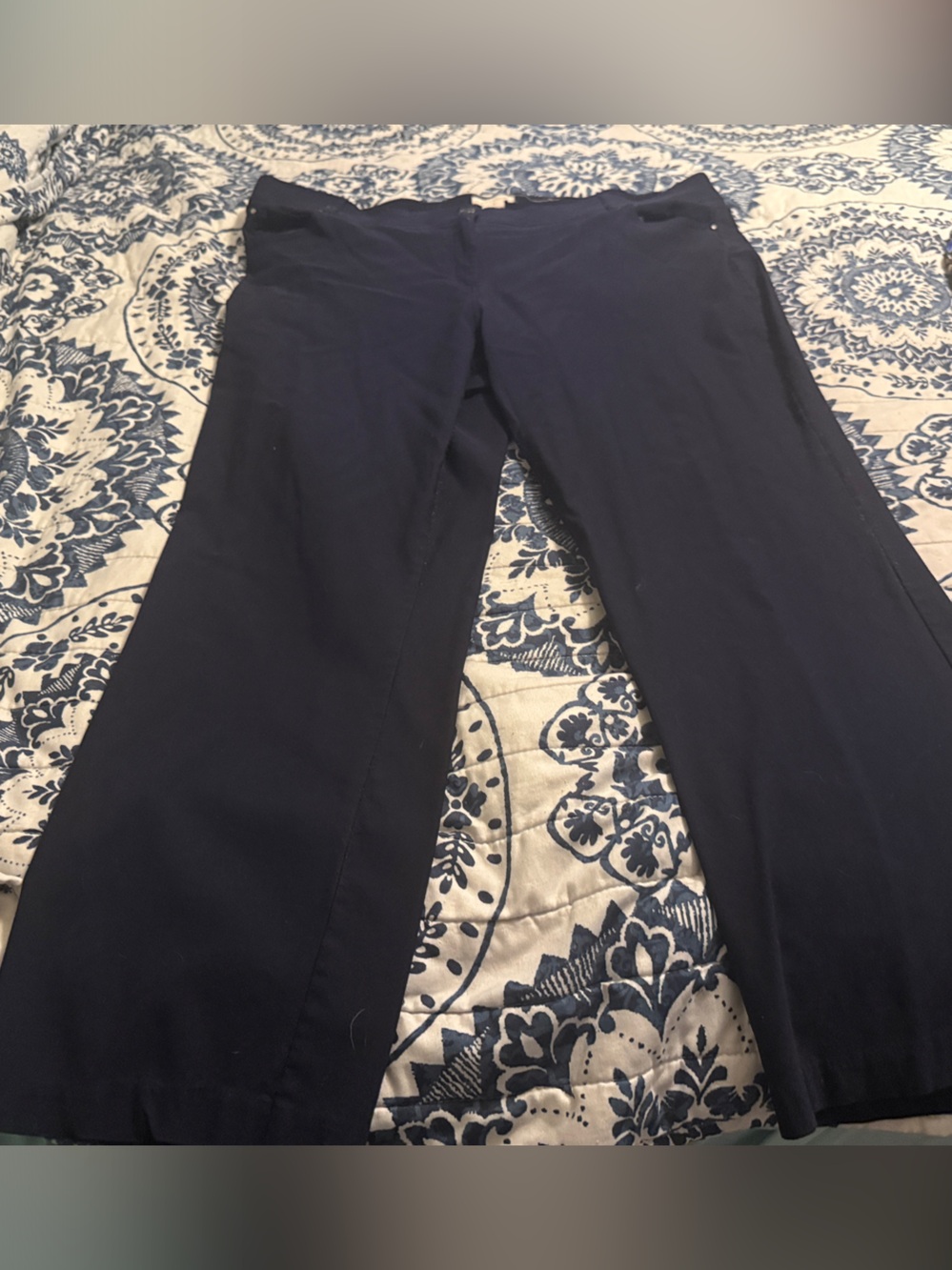 Women's Navy Ankle-Length Wide-Leg Pants